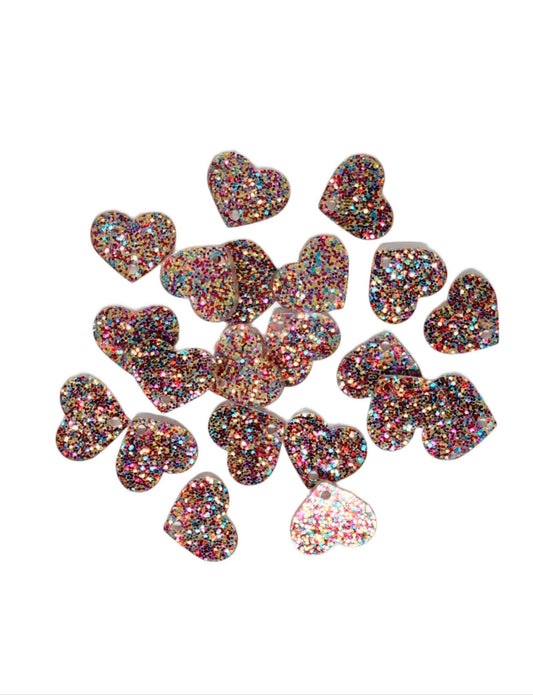 Rainbow Heart Acrylic Glitter Toppers 14mm