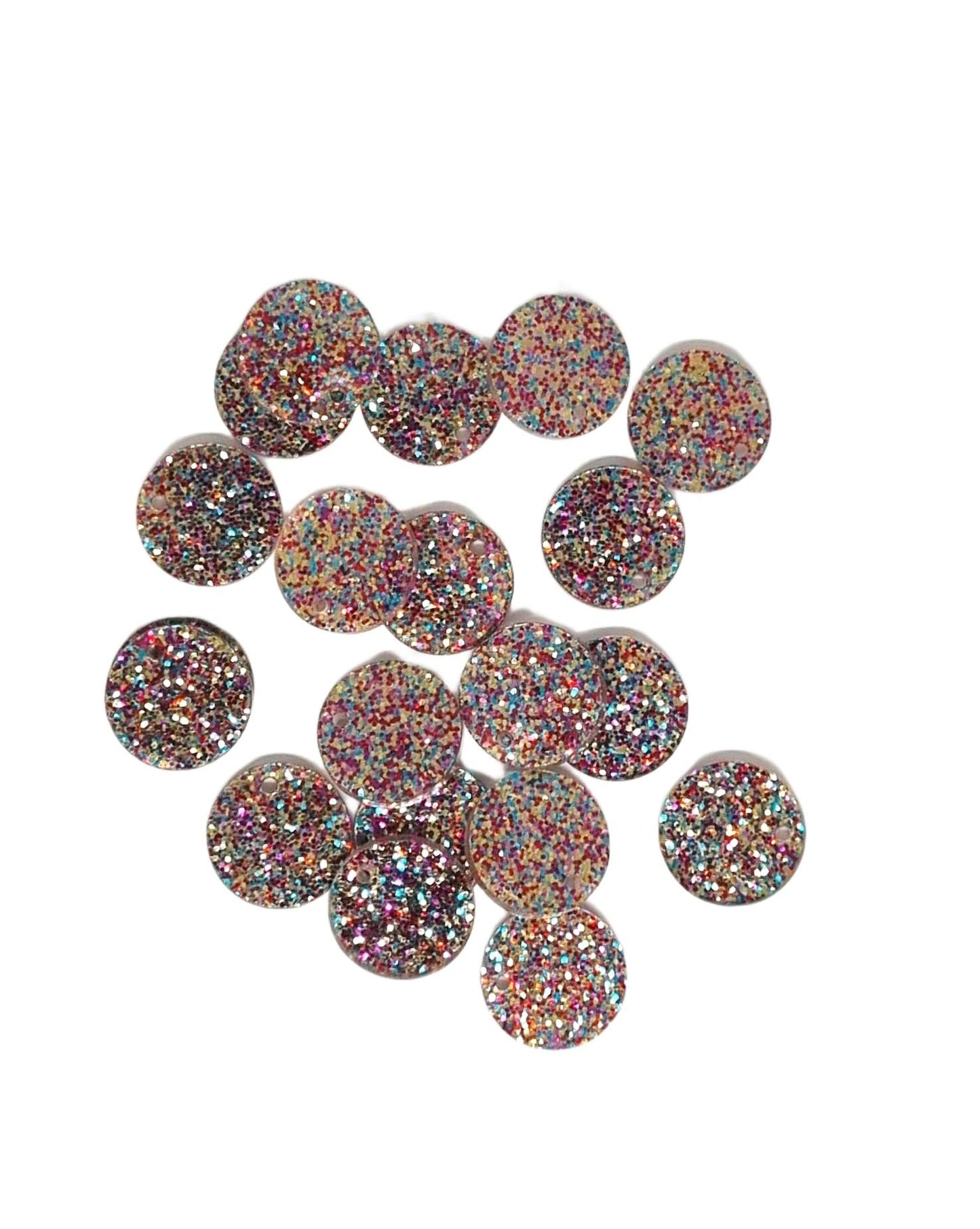 Rainbow Round Acrylic Glitter Toppers 14mm