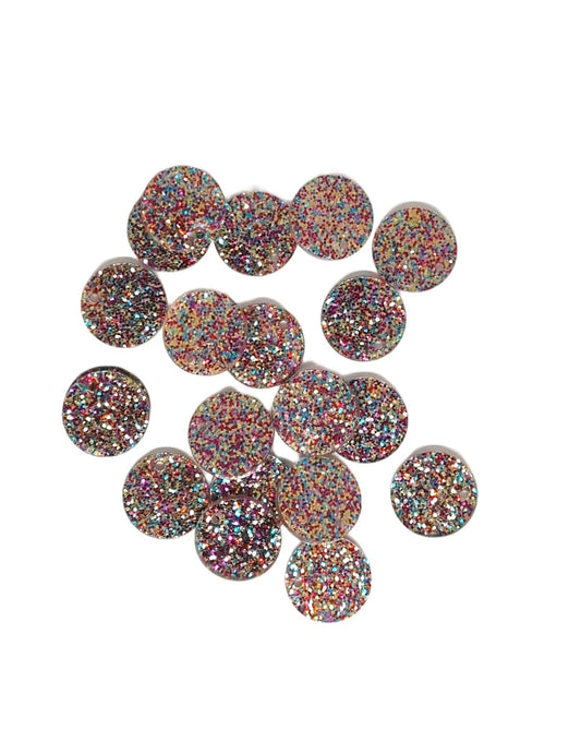 Rainbow Round Acrylic Glitter Toppers 14mm