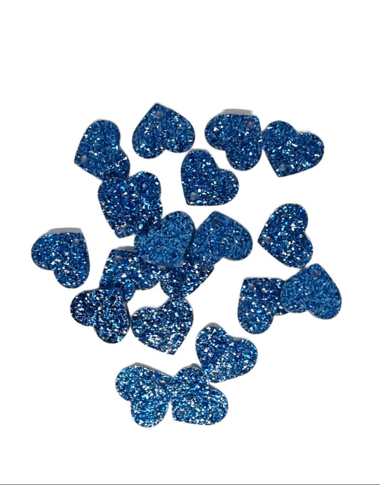 Royal Blue Heart Acrylic Glitter Toppers 14mm