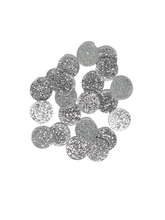Silver Round Acrylic Glitter Toppers 14mm