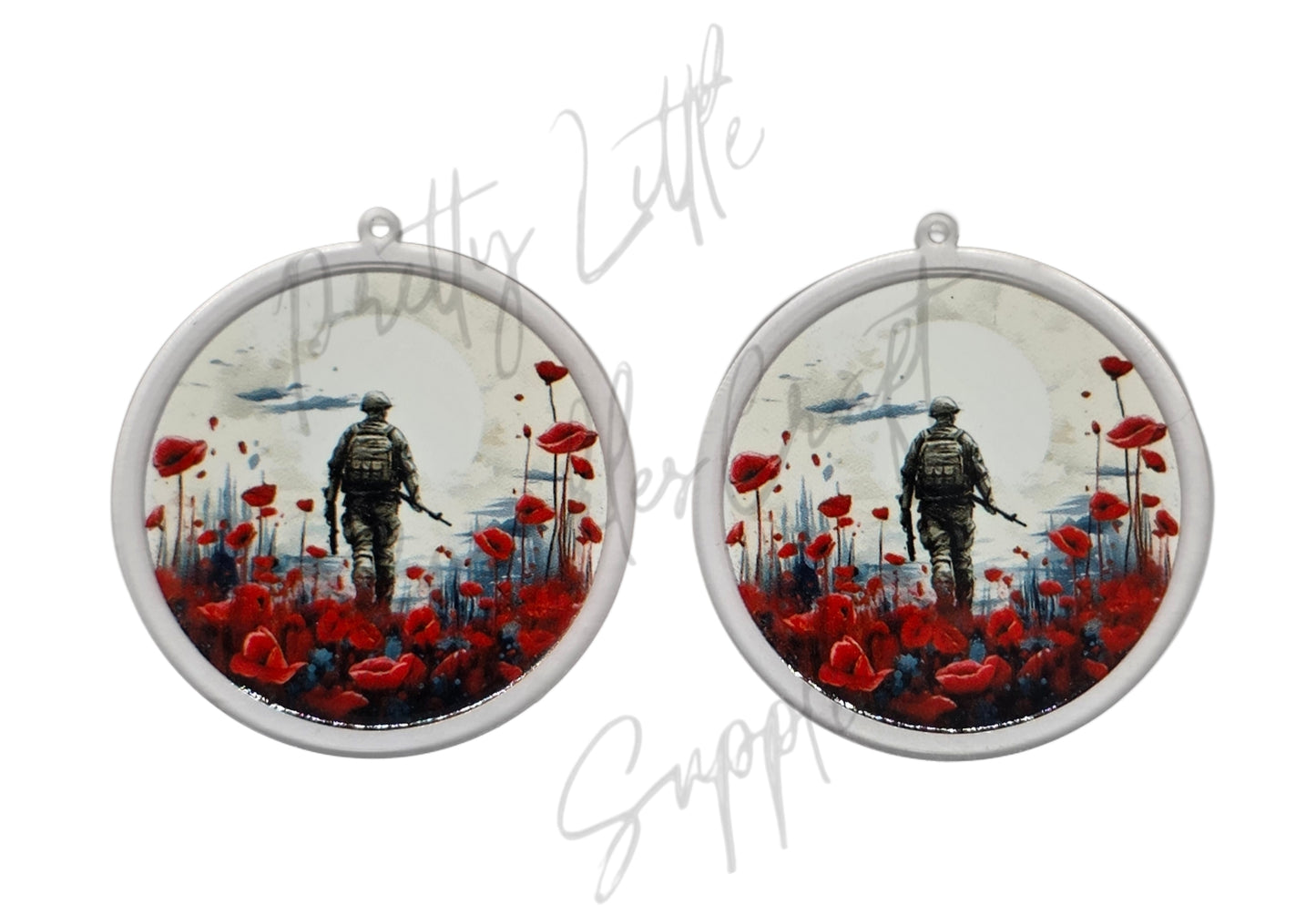 Anzac - Soldier Walking Through Poppy Fields (Acrylic pair with hole)