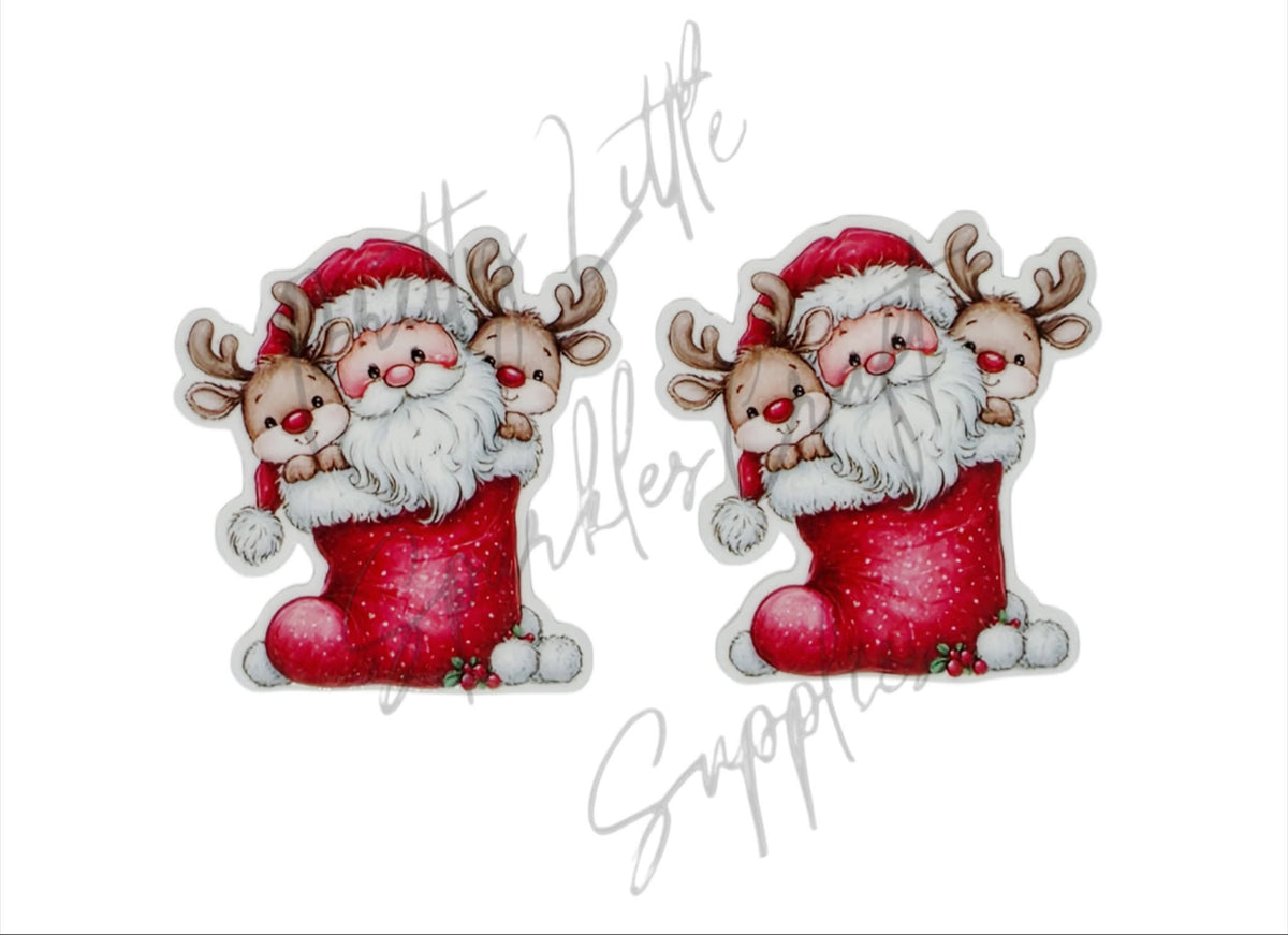 Whimsical Santa & Rudolph in Christmas Stocking