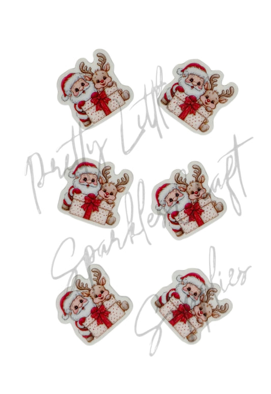 Whimsical Santa & Rudolph with Present