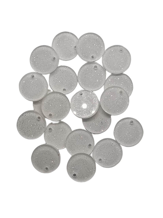 White Round Acrylic Glitter Toppers 14mm